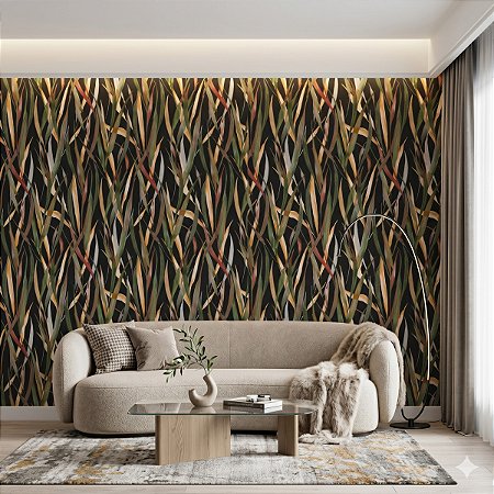 Papel De Parede Vinílico Texturizado Preto Folhagem Lavável