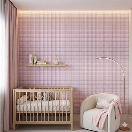 Papel Parede Vinílico Xadrez Rosa Claro Texturizado Lavável