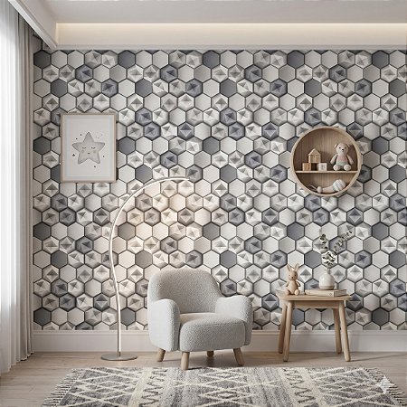 Papel De Parede Texturizado Geométrico Cinza Vinílico 10m
