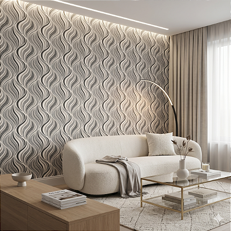 Papel De Parede Vinílico Texturizado Cinza Bege Lavável Sala
