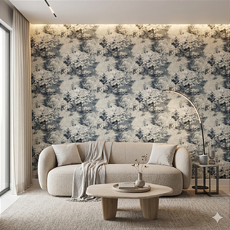 Papel De Parede Vinilico Texturizado Off White Azul Lavavel