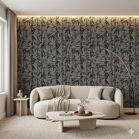 Papel De Parede Vinílico Texturizado Bambu Preto Cinza