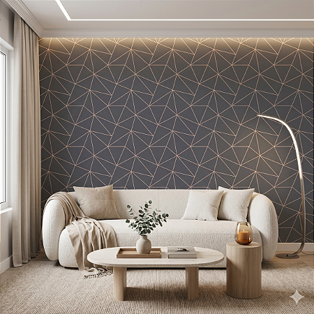 Papel De Parede Famous Scence Zara Cinza Escuro Fios Rose Gold