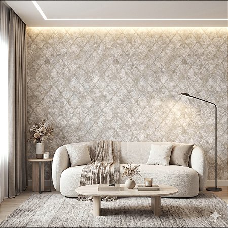 Papel De Parede Importado Texturizado Geometrico Off White