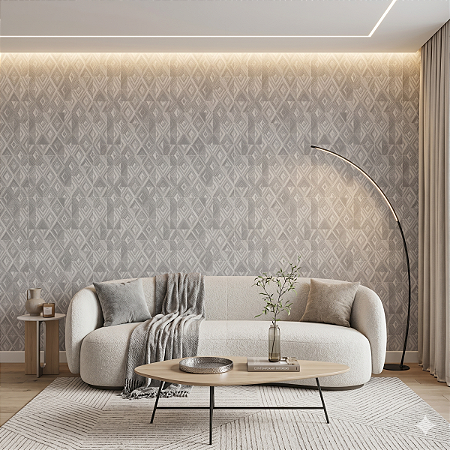 Papel De Parede Importado Geometrico Textura Prata Lavável