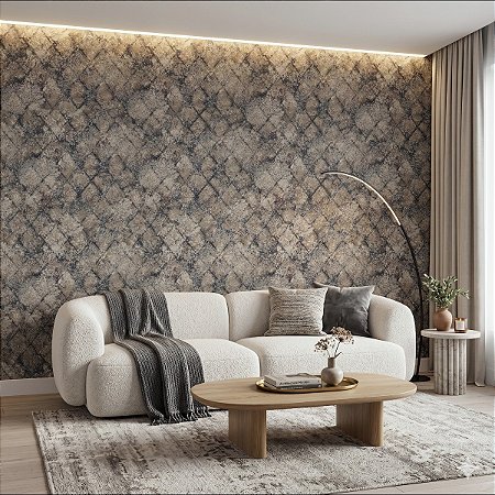 Papel De Parede Importado Geometrico Azul Escuro Com Dourado