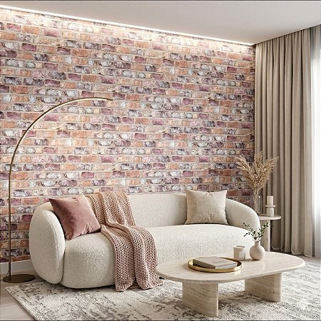 Papel De Parede Vinílico Tijolinho Cinza Rose Texturizado