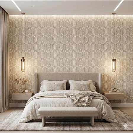 Papel De Parede Geométrico Vinílico Texturizado Cinza Dourado