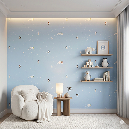 Papel De Parede Infantil Azul Texturizado Lavável Vinílico