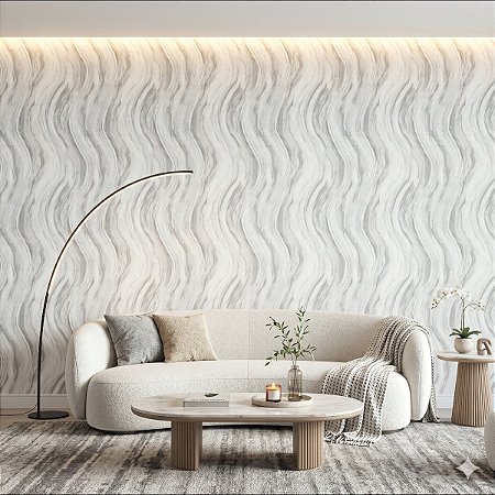 Papel De Parede Vinílico Texturizado Off White Lavável Onda
