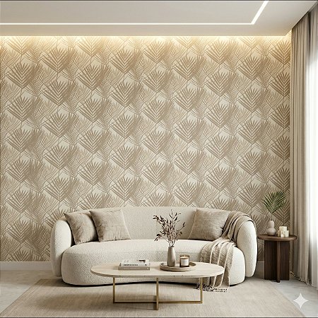 Papel De Parede Vinílico Texturizado Folhagem Bege Sala