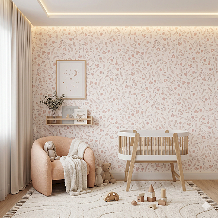 Papel De Parede Rosa Claro Vinílico Floral Texturizado 10m