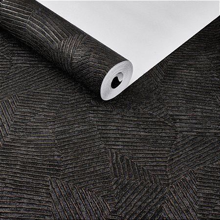 Papel De Parede Preto Vinílico Texturizado Geométrico