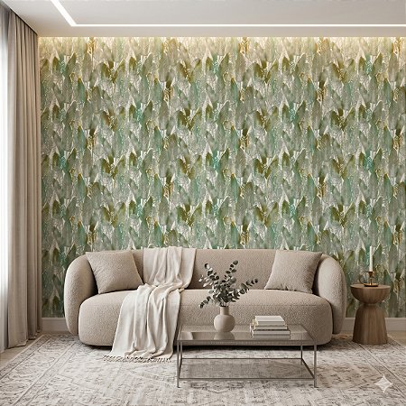Papel De Parede Vinílico Lavável Verde Estampa Folhas
