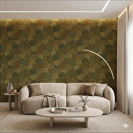 Papel De Parede Rolo Vinílico Texturizado Verde Folhagem