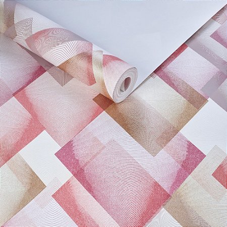 Papel De Parede Vinílico Geométrico Rosa Bege Texturizado