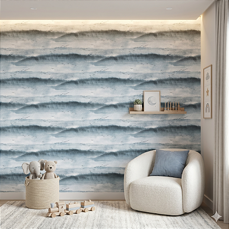 Papel De Parede Vinílico Azul Texturizado Para Sala De Estar