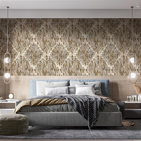 Papel De Parede Vinílico Texturizado Bege Arabesco Lavável