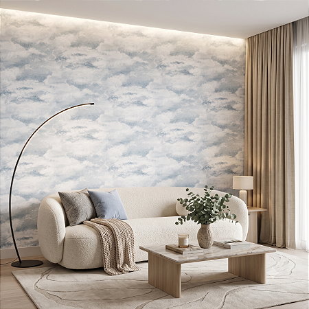 Papel De Parede Nuvem Azul Texturizado Vinílico Lavável