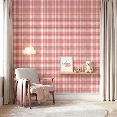 Papel De Parede Vinílico Texturizado Rosa Xadrez Lavável 10m