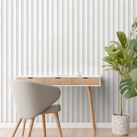 Papel De Parede Importado Lavável Vinílico Ripado Off White