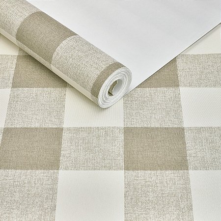 Papel De Parede Vinílico Texturizado Xadrez Bege Creme