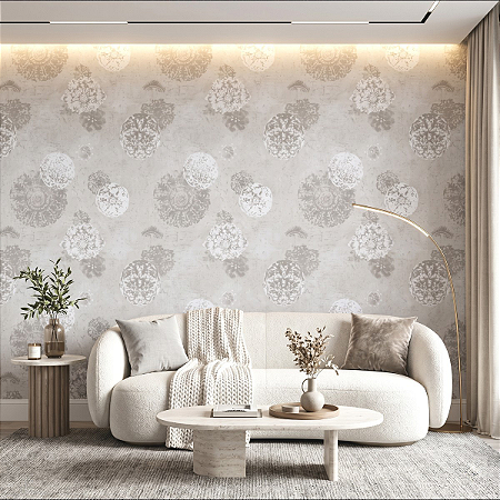 Papel De Parede Importado Lavável Floral Off White Cinza