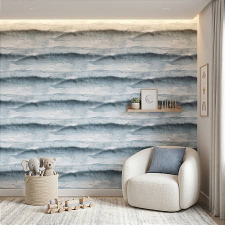 Papel De Parede Vinílico Azul Texturizado Para Sala De Estar