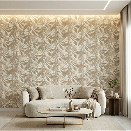 Papel De Parede Vinílico Texturizado Folhagem Bege Sala