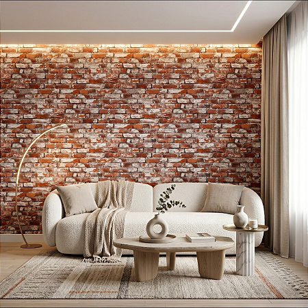 Papel De Parede Textura Tijolo Vermelho Vinílico Rústico10m