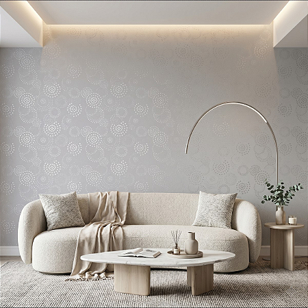 Papel De Parede Prata Pontilhado Circular Para Sala E Quarto