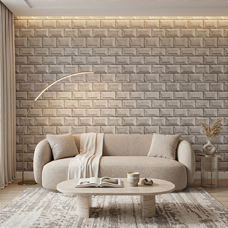 Papel Parede Vinílico Texturizado Tijolos Cimento Claro 3d