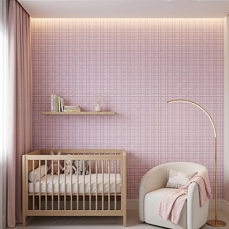 Papel De Parede Texturizado Xadrez Rosa Claro Para Menina