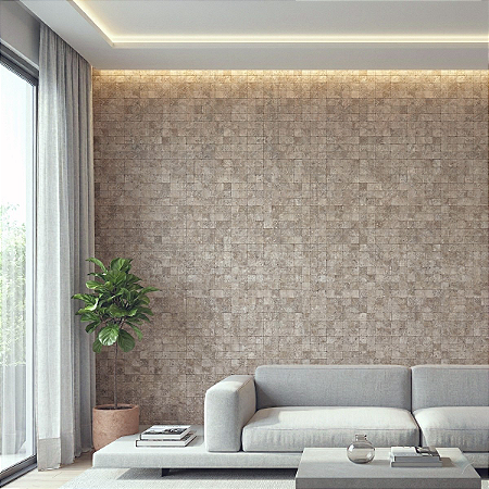 Papel De Parede Bege Vinílico Texturizado Lavável Moderno