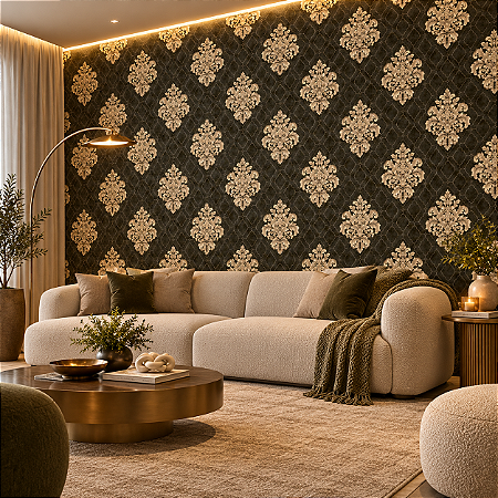 Papel De Parede Importado Vinílico Arabesco Luxo Lavável