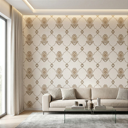 Papel De Parede Texturizado Vinílico Lavável Bege Dourado