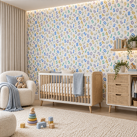 Papel De Parede Com Numeros Coloridos Para Quarto De Bebe