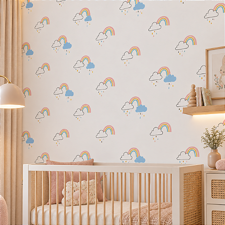 Papel De Parede Infantil Chuva De Amor Nuvem Arco Íris