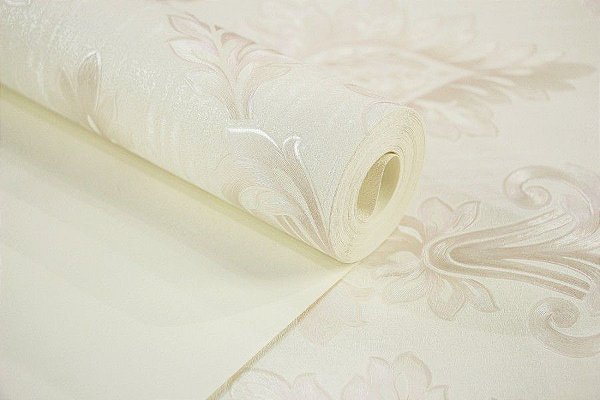 Papel De Parede Importado Off White Arabesco Rosado