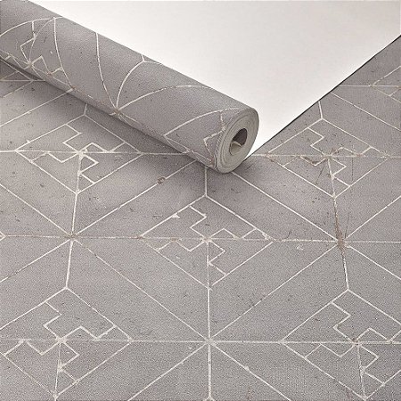 Papel De Parede Geométrico Texturizado Cerâmica Cinza