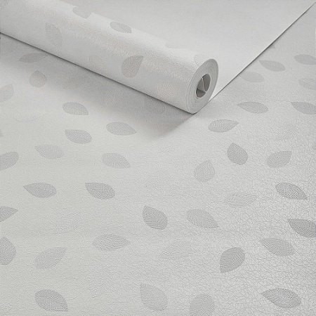 Papel De Parede Texturizado Lavável Off White Folhas Cinza