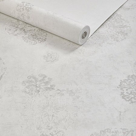 Papel De Parede Importado Lavável Floral Off White Cinza