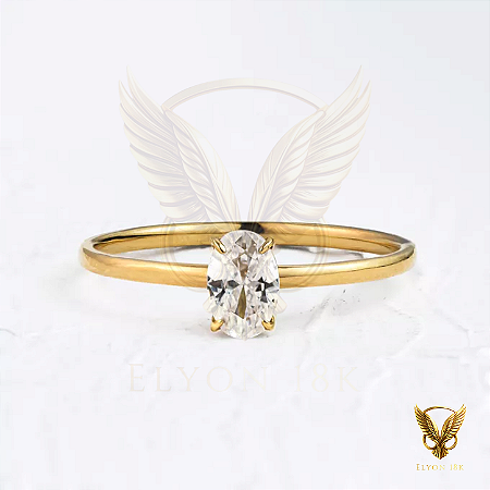 Anel Solitário em ouro 18k com diamante natural oval de 50 pts