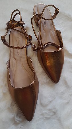 Slingback Mira Me Amarração Bronze Salto