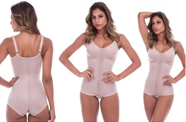 Cinta Pós Cirúrgica Colchetes Curto Alça Fecho Frontal Abdominoplastia Lipoaspiração Prótese de Silicone Biobela  1602