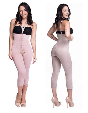 Bermuda Pós Cirúrgica Colchetes Cinta Cintura Alta Compressão Fecho Frontal Alça Removível Abdômen Flancos Culotes Pernas Abdominoplastia pós-parto lipoaspiração flancos culotes interno de coxas Biobela 1608