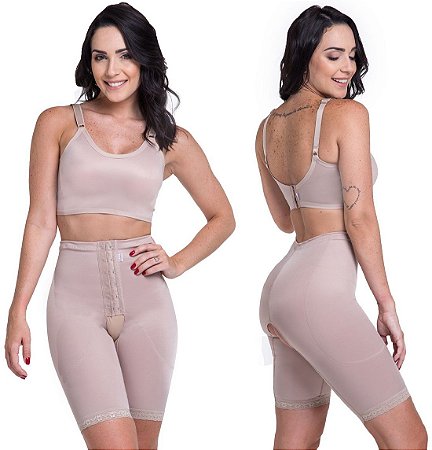 Cinta Cirúrgica Bermuda Pós Operatório Lipoaspiração Flancos Culotes Coxas Alta Compressão Cintura Baixa Short Com Fecho Frontal  Abertura entre as Pernas Reduz Medidas Biobela 1635 - Original