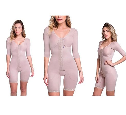 Body Fecho Frontal Cinta Pós Cirúrgica Operatório Abdominoplastia Lipoaspiração Abdômen Flancos Culotes Pernas Braços Com Manga Alta Compressão Biobela 1641 - Original