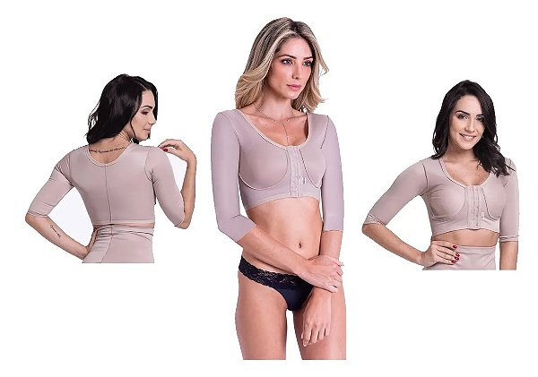 Soutien Sutiã Pós Cirúrgico Com Reforço e Manga  Fecho Frontal Mamoplastia Implante de silicone Cirurgia e Lipo dos Braços Com Compressão Biobela 1615