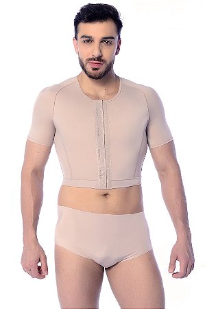Cinta Colete Masculina Pós Cirúrgica Ginecomastia Lipoaspiração Abdominoplastia Costas Com Manga Longa